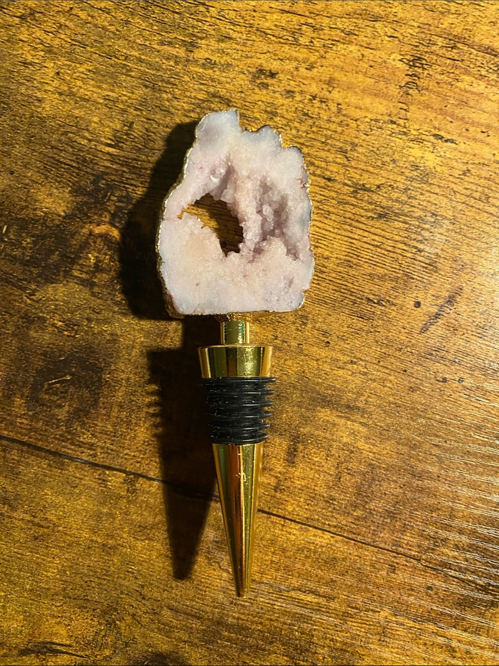 Geode Wine Bottle Stopper with Pink Crystal Accent